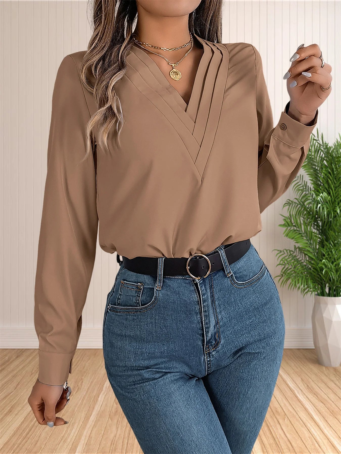 Blusa Feminina Manga Longa Decote V