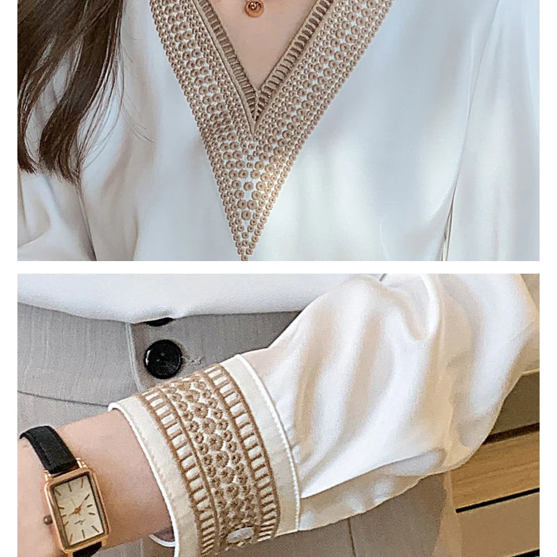 Blusa Manga Longa De Chiffon Decote V