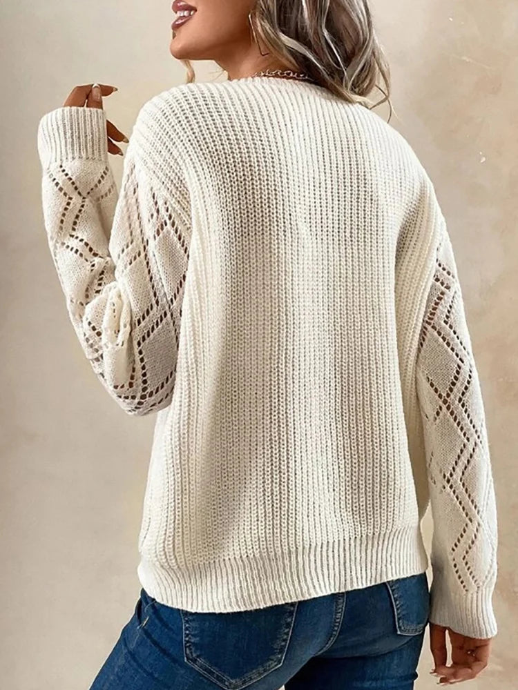 Blusa Feminina Casual Decote em V Manga Longa
