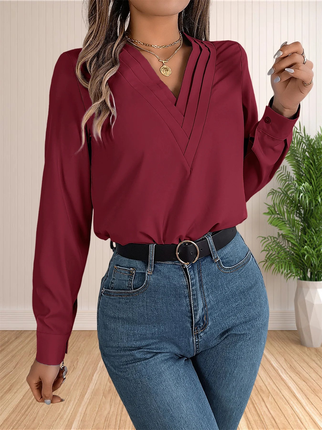 Blusa Feminina Manga Longa Decote V
