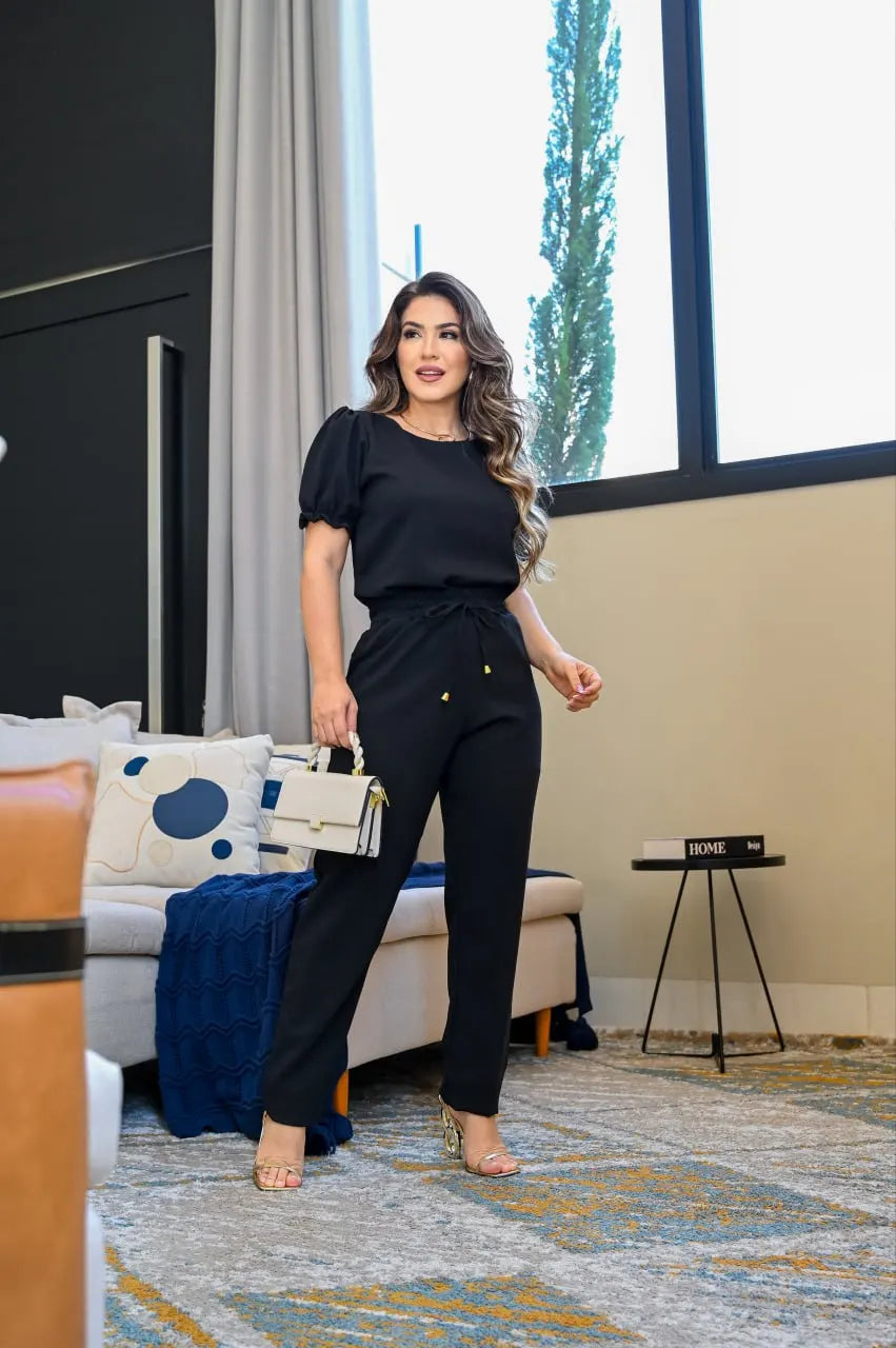 Conjunto Feminino Social Em Linho Blusa Calça Alfaiataria