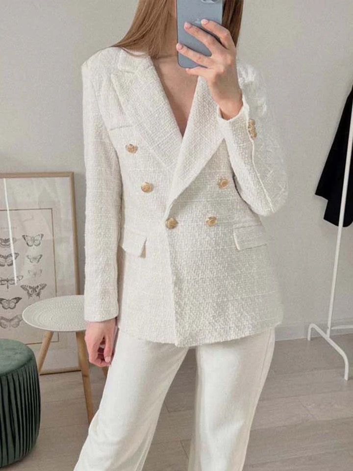 Blazer De Tweed Feminino Botões Dourado
