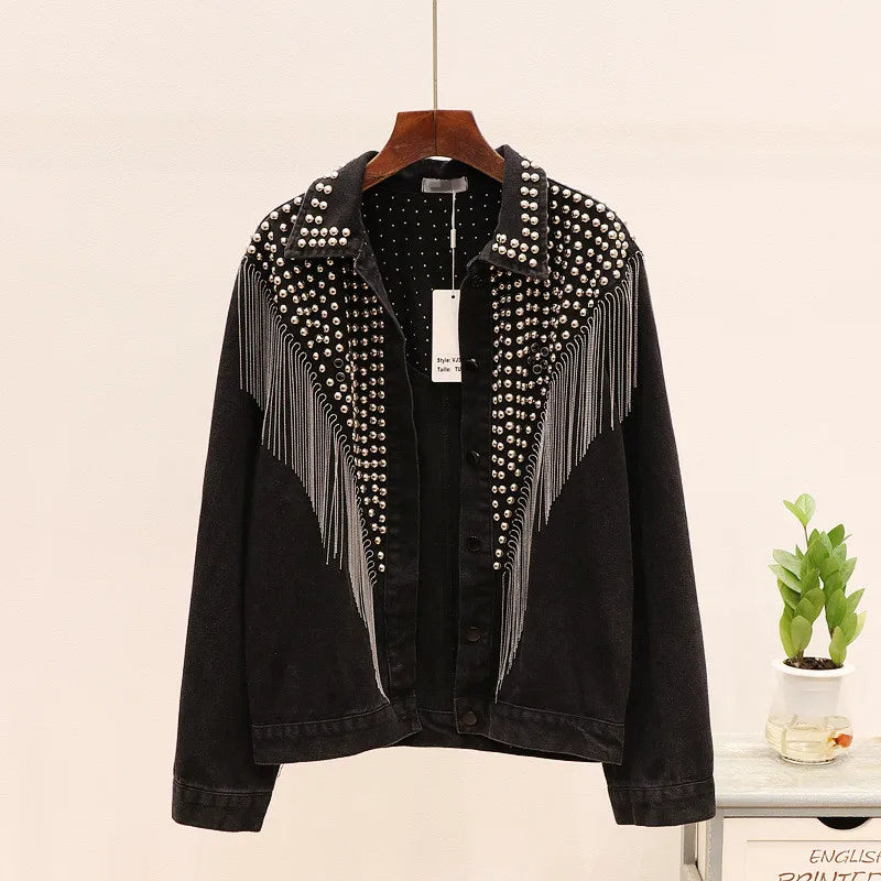 Jaqueta jeans feminina cravejada