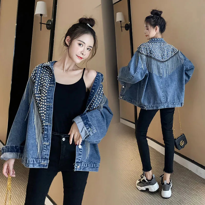 Jaqueta jeans feminina cravejada