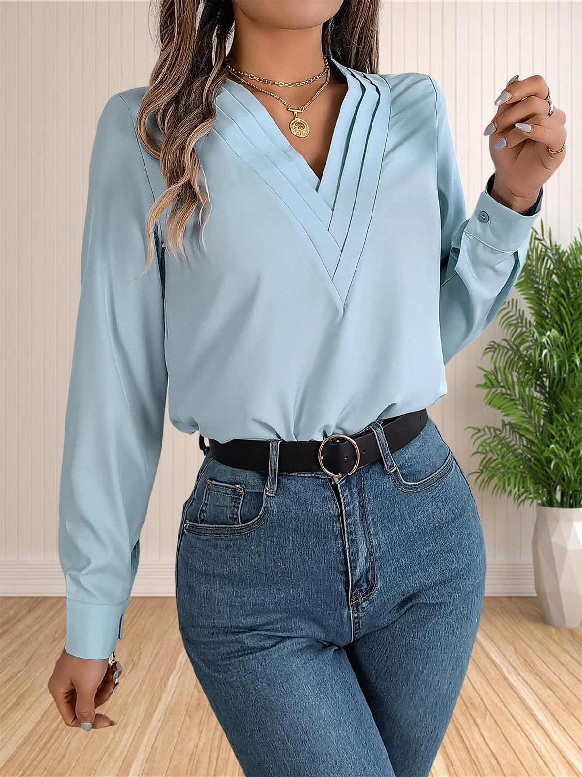 Blusa Feminina Manga Longa Decote V