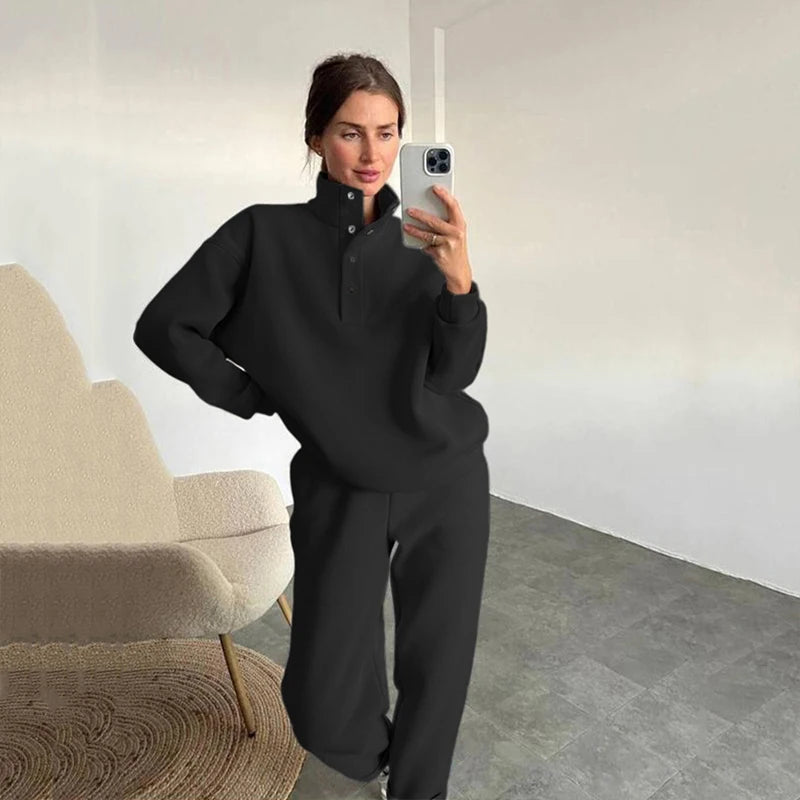 Conjunto Feminino de Botões com Gola Alta de Duas Peças