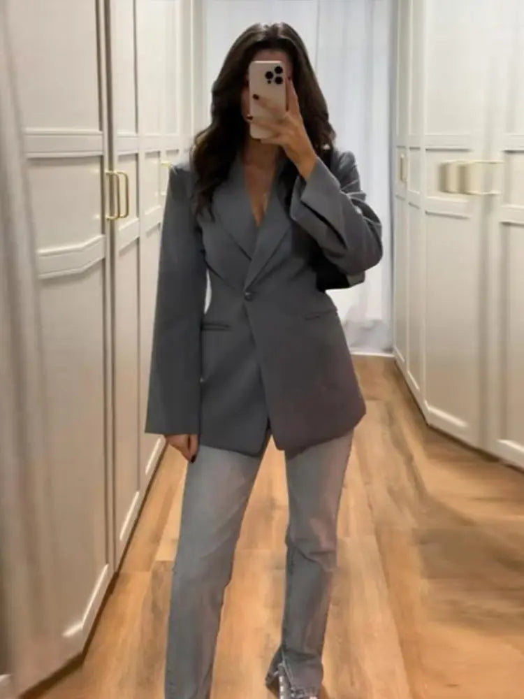 Blazer Feminino Lapela um Botão