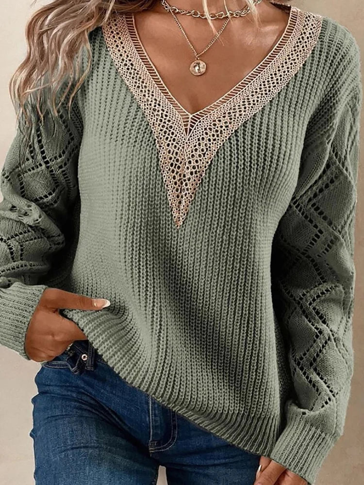 Blusa Feminina Casual Decote em V Manga Longa