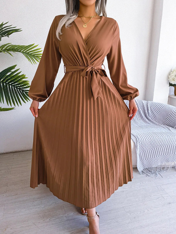 Vestido Longo Decote V Plissado