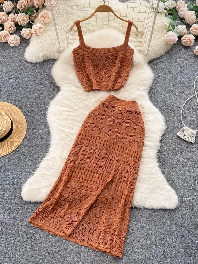 Conjunto Feminino Tricot Regata e Saia