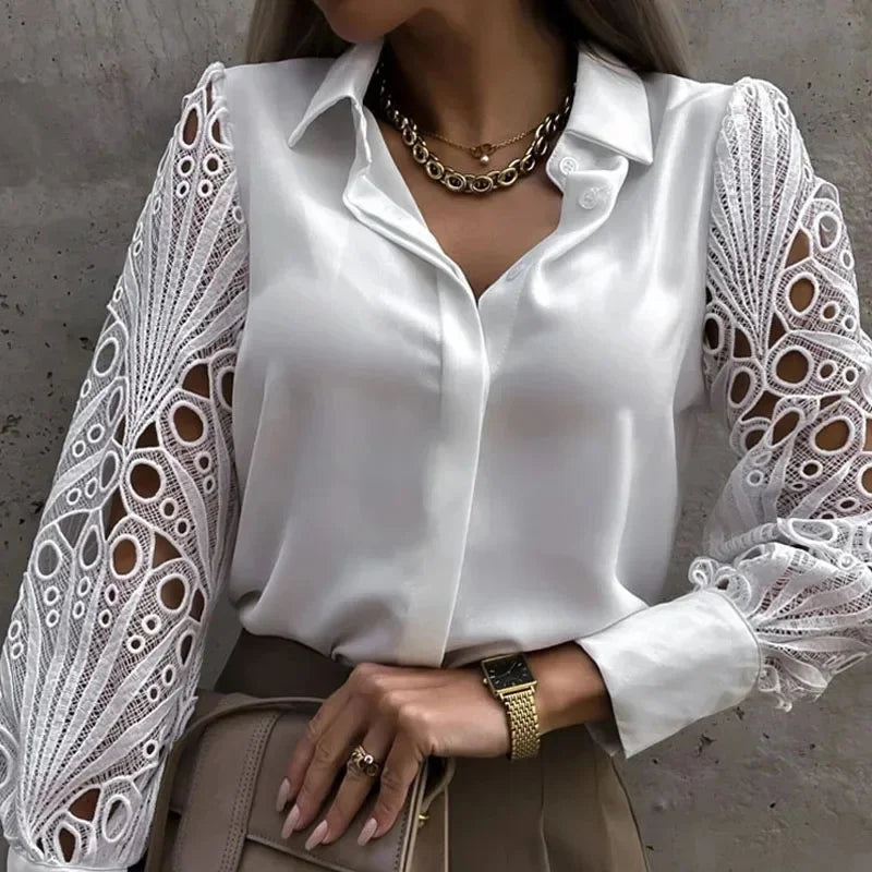 Camisa De Cetim De Renda Branca
