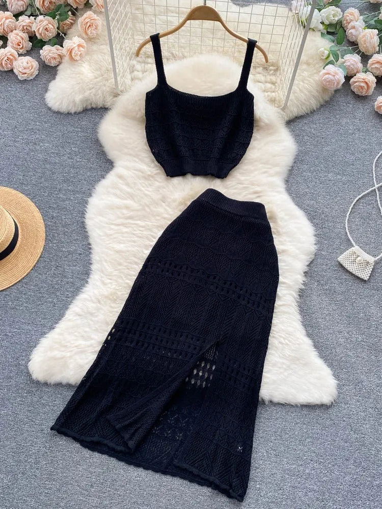 Conjunto Feminino Tricot Regata e Saia