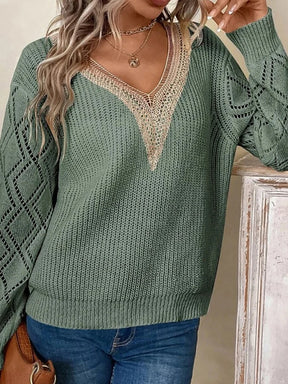 Blusa Feminina Casual Decote em V Manga Longa