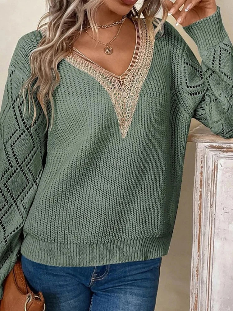 Blusa Feminina Casual Decote em V Manga Longa