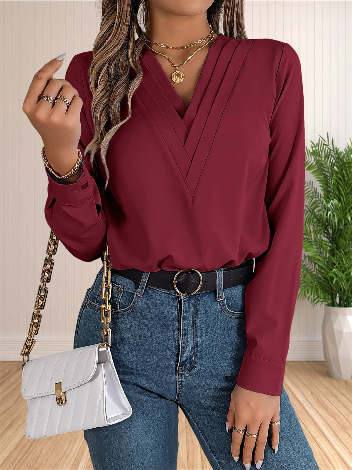 Blusa Feminina Manga Longa Decote V