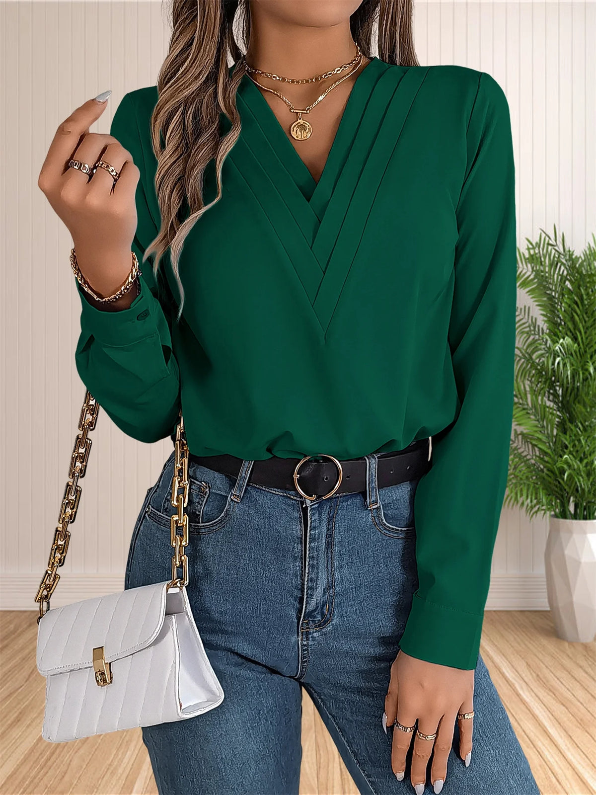 Blusa Feminina Manga Longa Decote V