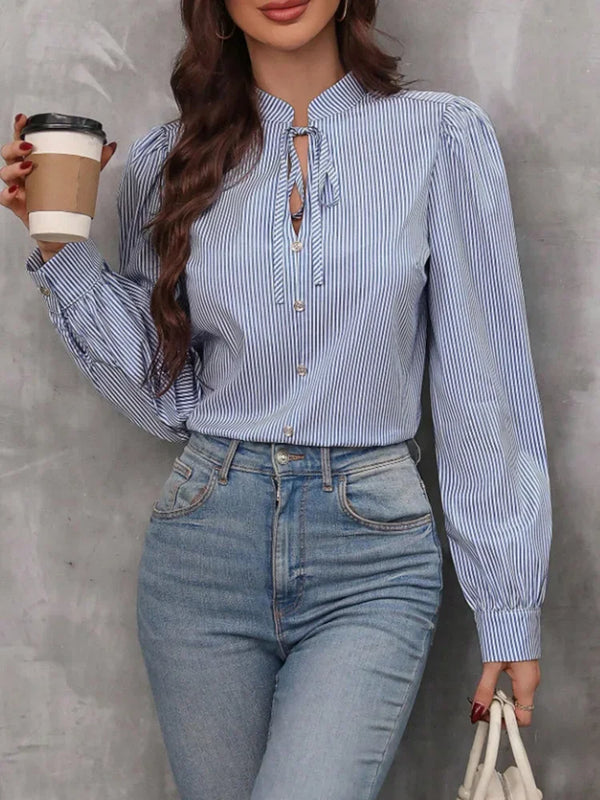 Camisa Feminina Manga Longa Cor Sólida Listrado