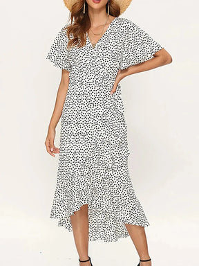 Vestido Longo de Chiffon Babado Decote V