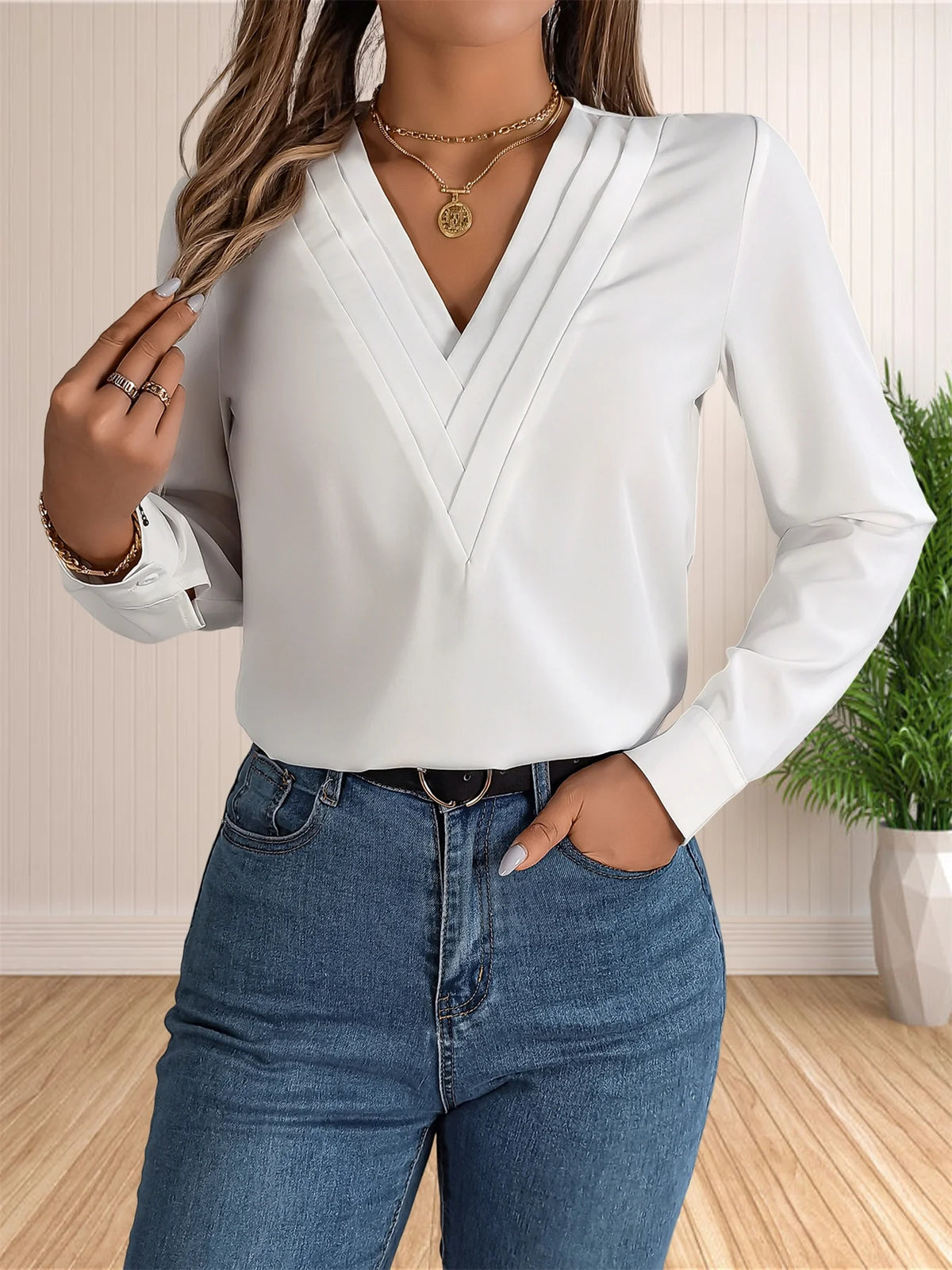 Blusa Feminina Manga Longa Decote V