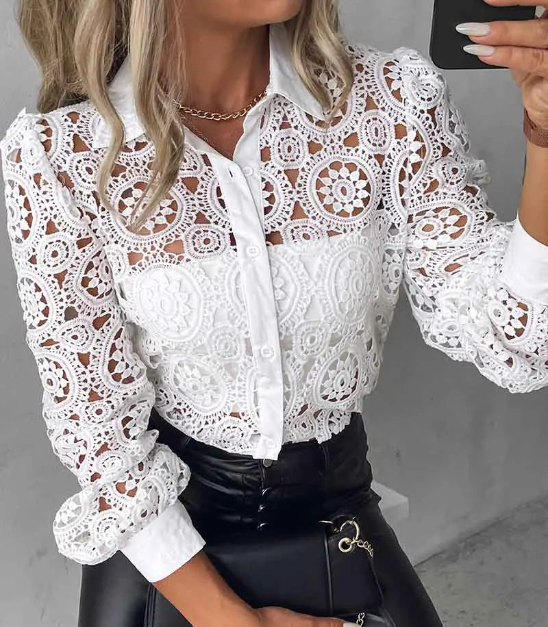 Camisa Manga Longa Vazada Branca