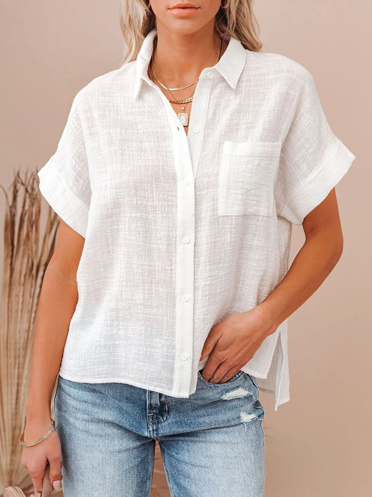 Camisa Feminina Manga Curta em Linho