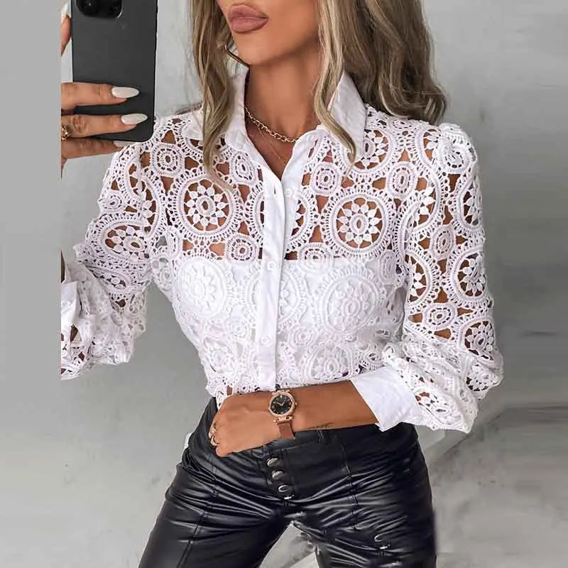 Camisa Manga Longa Vazada Branca