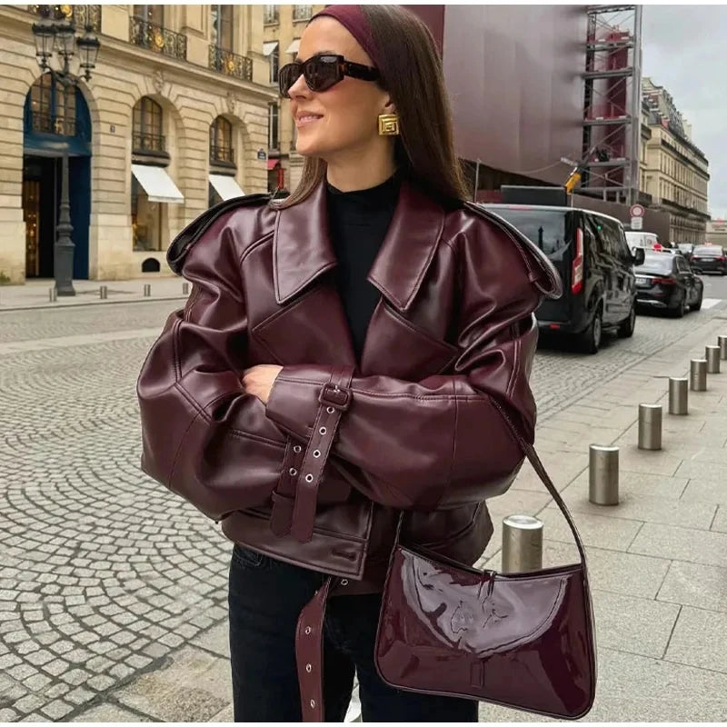 Jaqueta Bomber de Couro Feminina