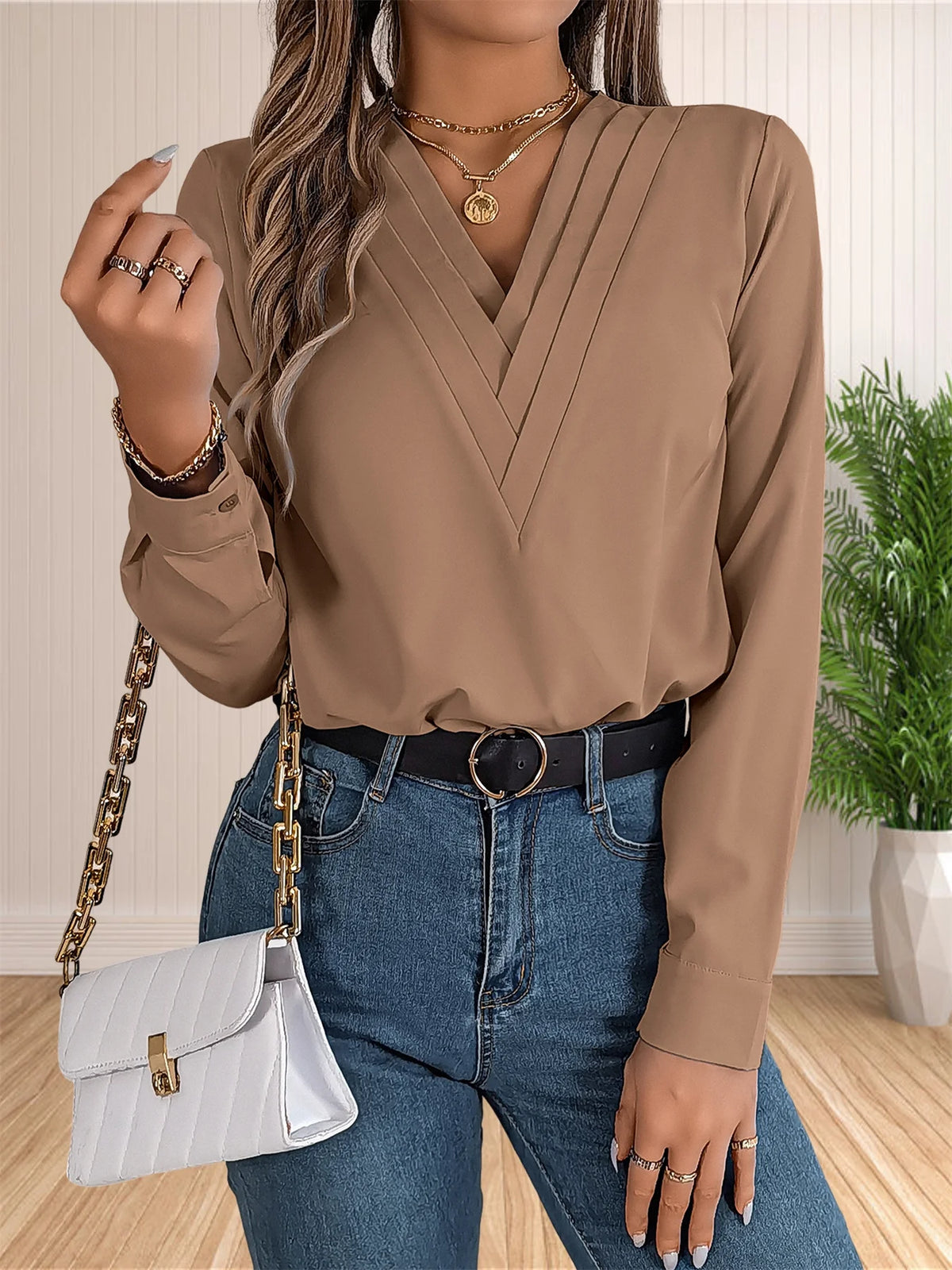 Blusa Feminina Manga Longa Decote V