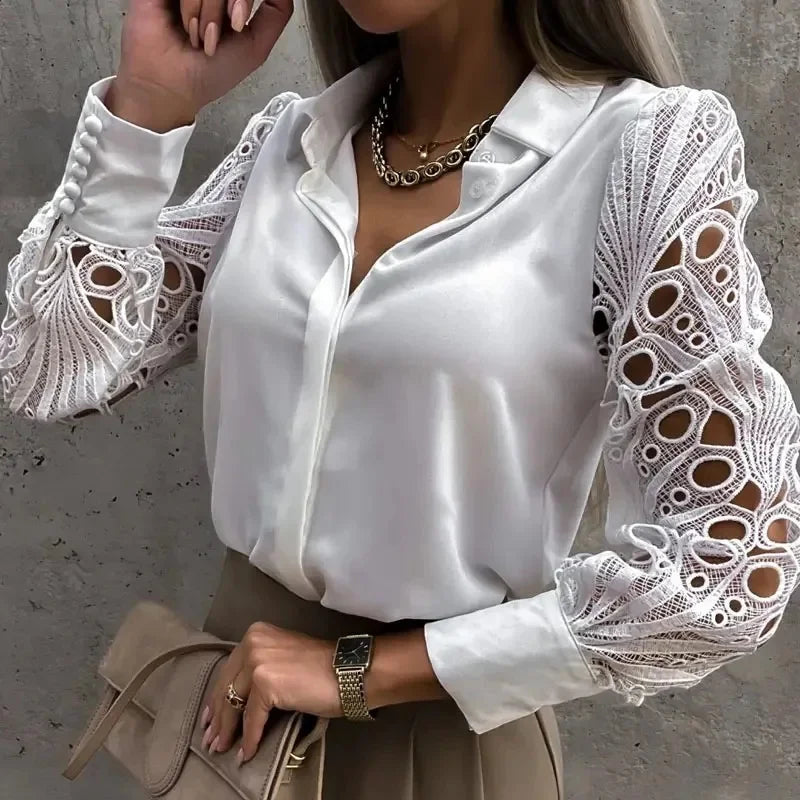 Camisa De Cetim De Renda Branca