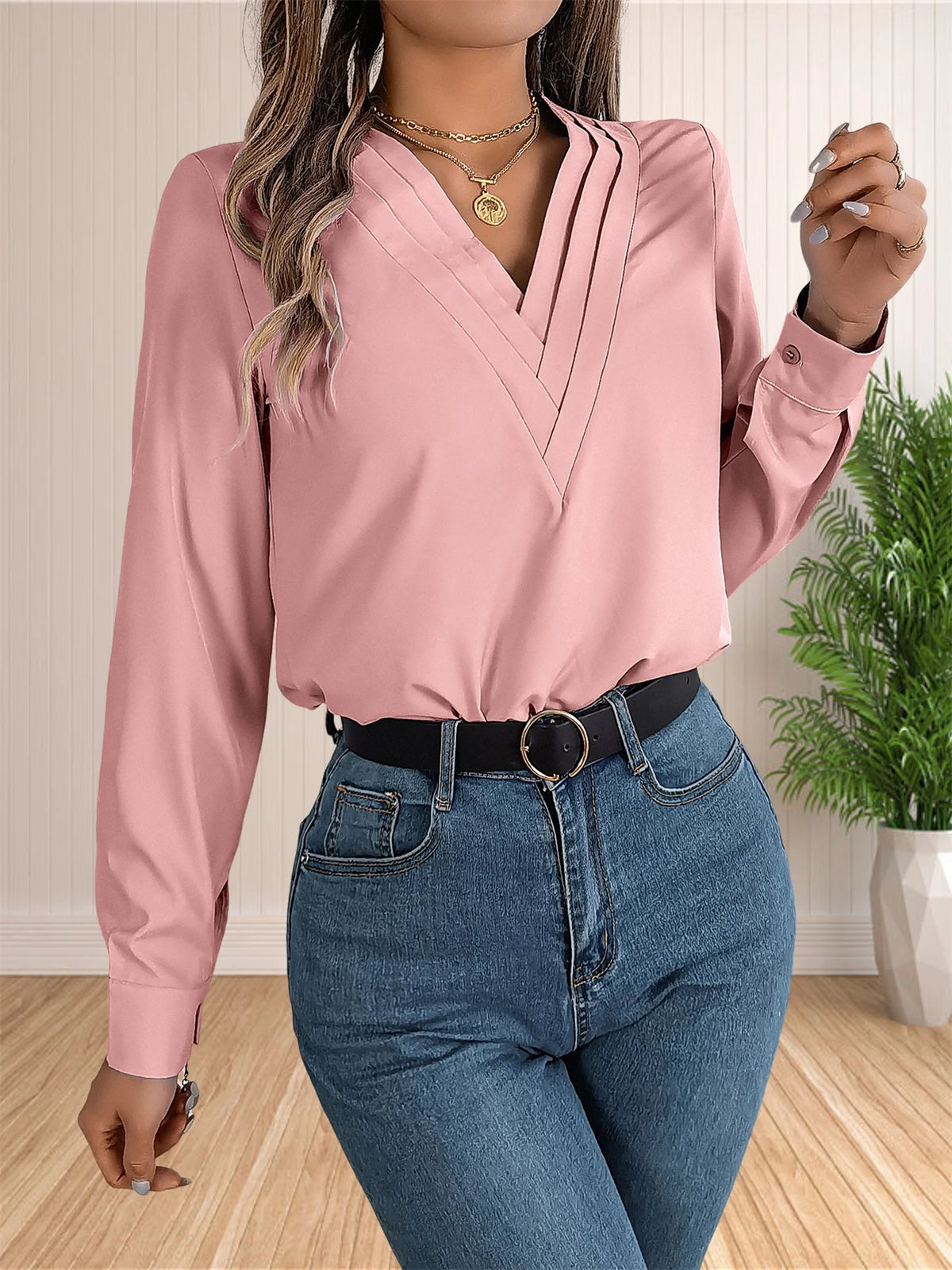 Blusa Feminina Manga Longa Decote V
