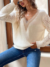Blusa Feminina Casual Decote em V Manga Longa